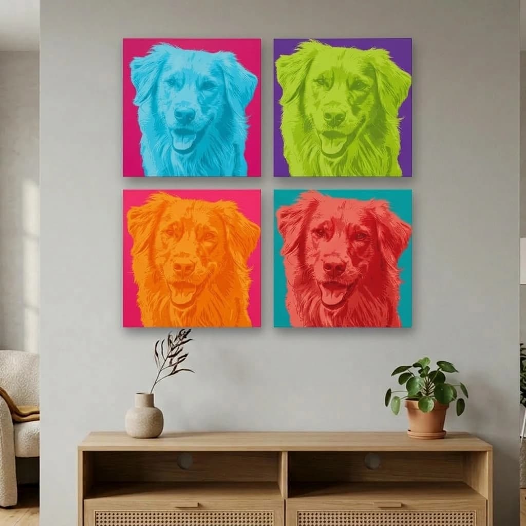 Photo Tiles 4-tile magnetic wall gallery in modern interior