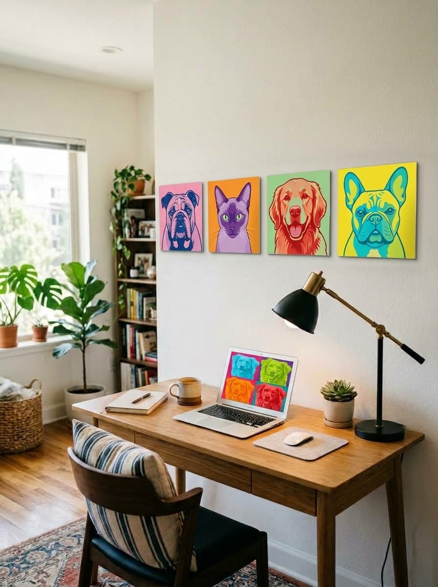 Home office wall gallery with Photo Tiles 4-tile pet set